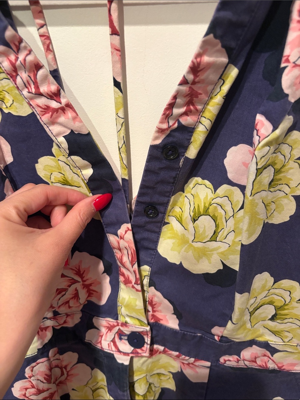 Maeve Purple Floral Button-Front Halter Romper with Pink & Yellow Blooms - Picture 3 of 6